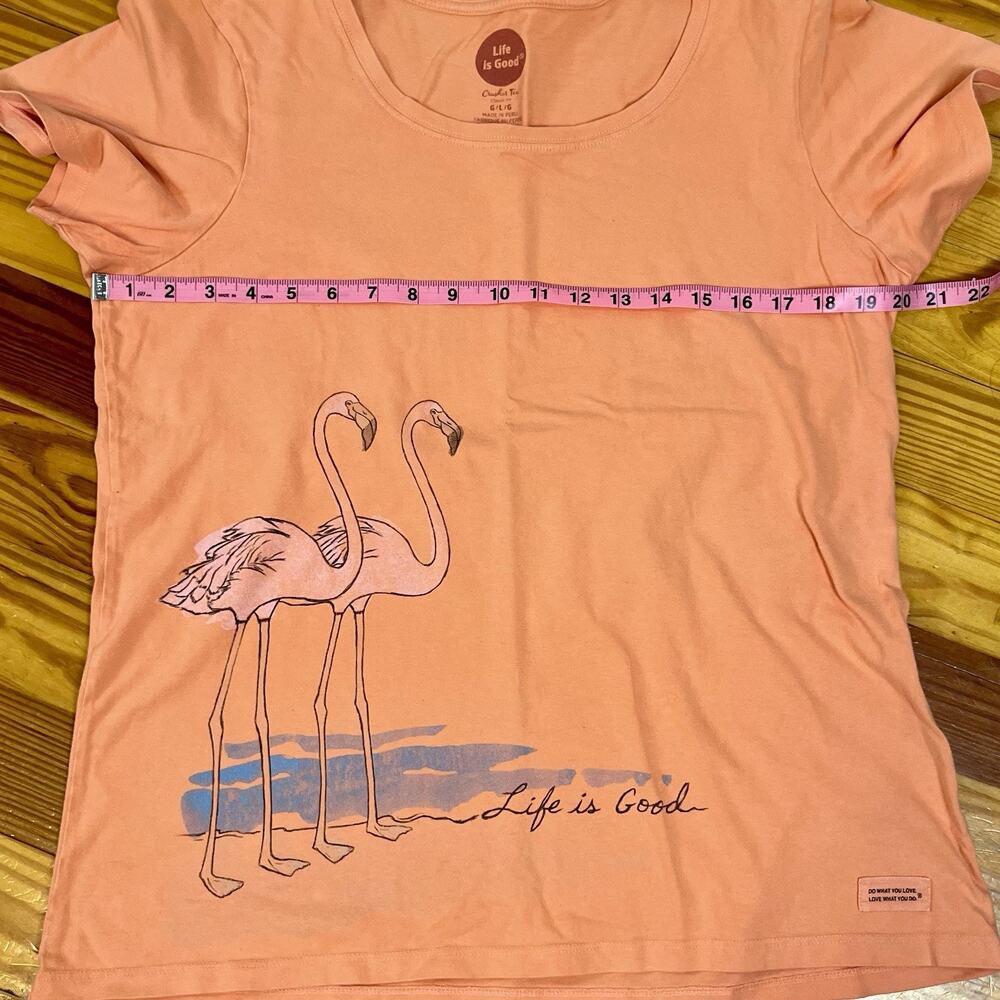 Life Is Good Womens SZ L Crusher T Shirt Coral Flamingo Graphic Beachy Tropical - Picture 9 of 16